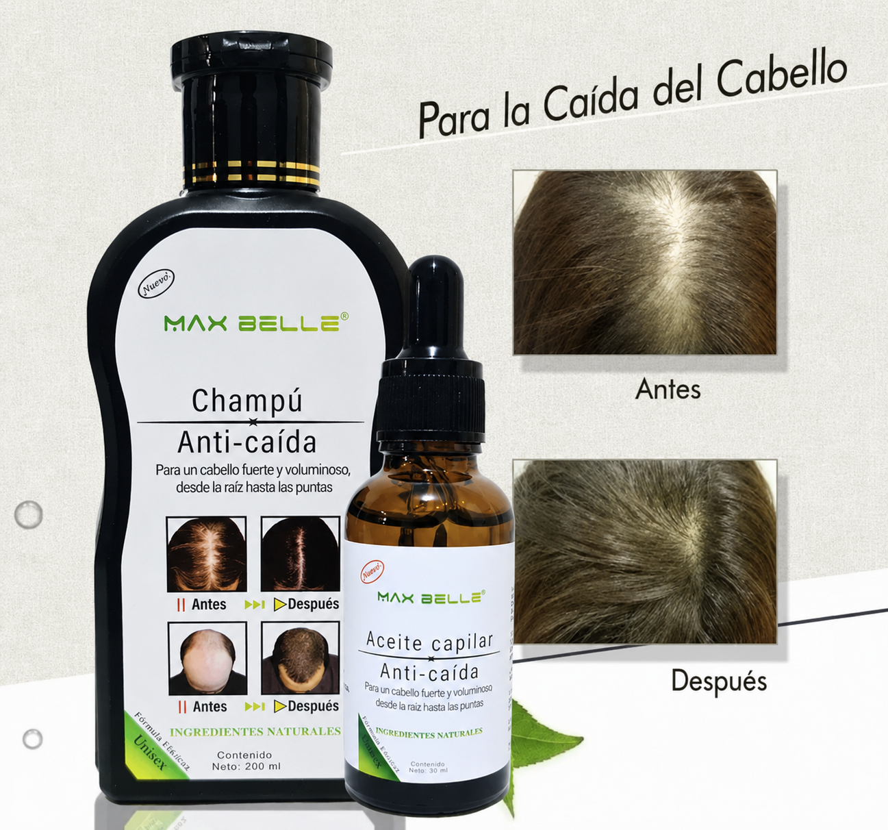Kit Anticaída Max Belle — Champú + Aceite Capilar